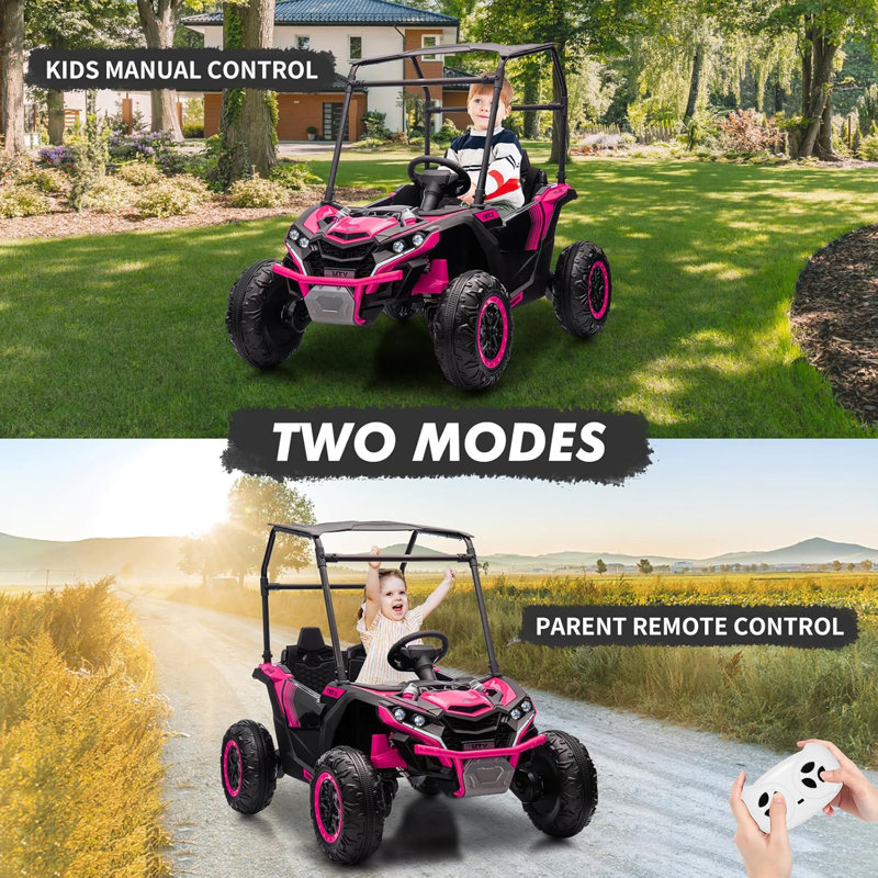 Camion électrique 2 places pour enfants 2 places Ride On Utv, 24V 4WD, Rose