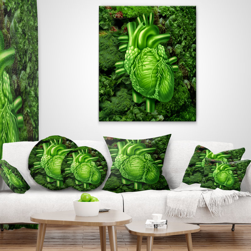 Coussin vert avec cœur en santé vert, Rectangulaire, 12 po x 20 po
