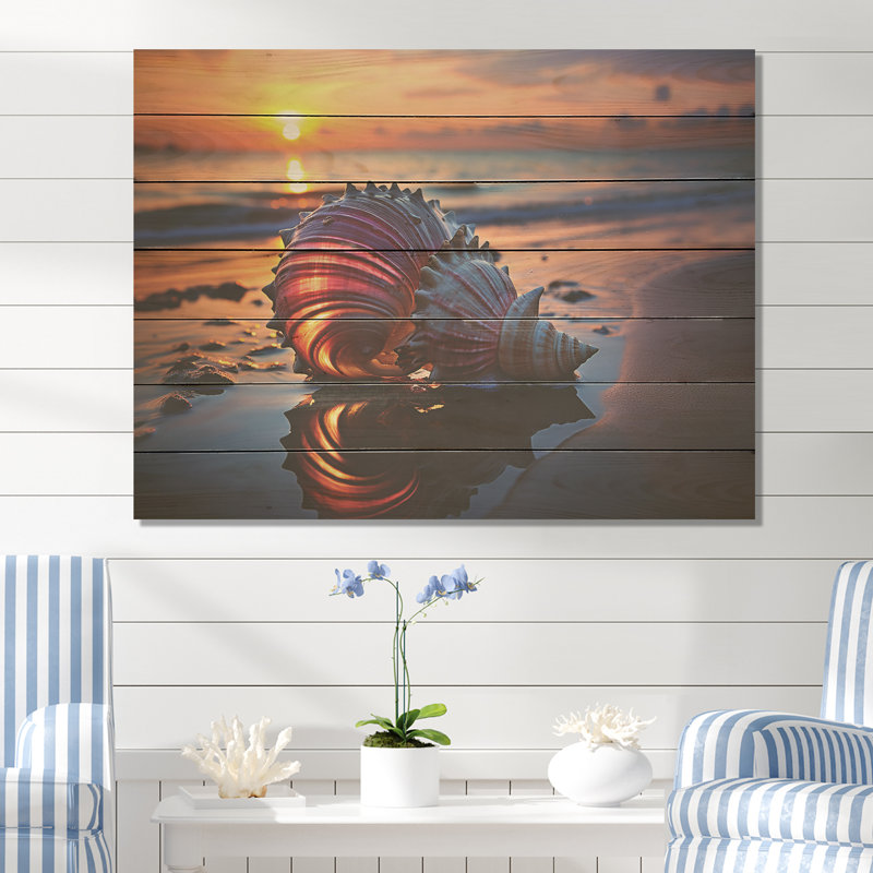 Sunset Shoreline Treasures V - plage sur bois, H 10 po x l 20 po x P 0,78 po