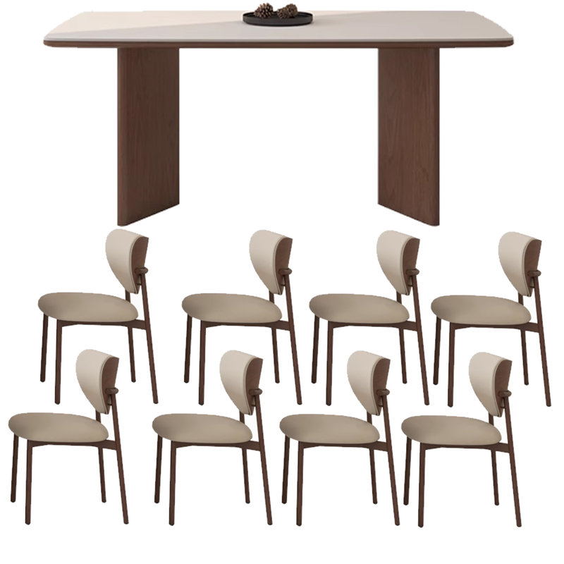 Creamy style rectangular solid wood rock table