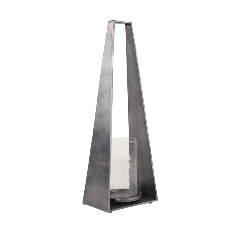 23.5'' H Metal Tabletop Hurricane, 23.5" H x 8.5" W x 5" D, Gray