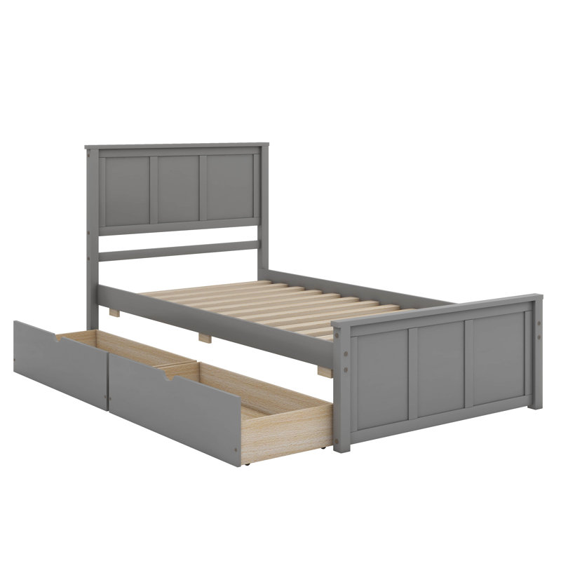 Twin Size Two-Drawer Platform Storage Bed, Gray