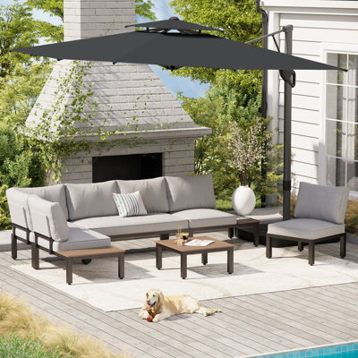 Parasol en porte-à-faux 120 po avec manivelle Stefannie, base incluse