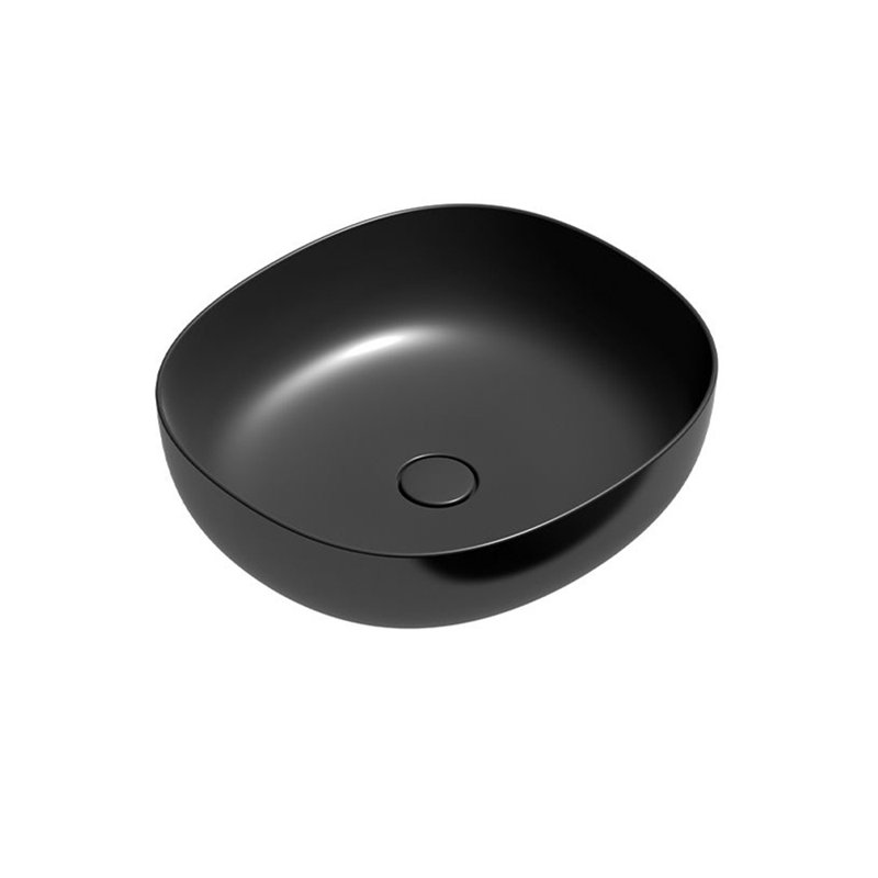 WS Bath Collections Pod 17.7'' Glossy White Ceramic Oval Bathroom Sink, Glossy Black