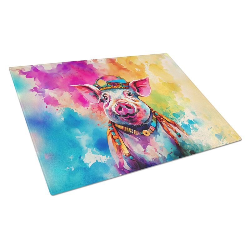 Hippie Animal Pig Glass Cutting Board