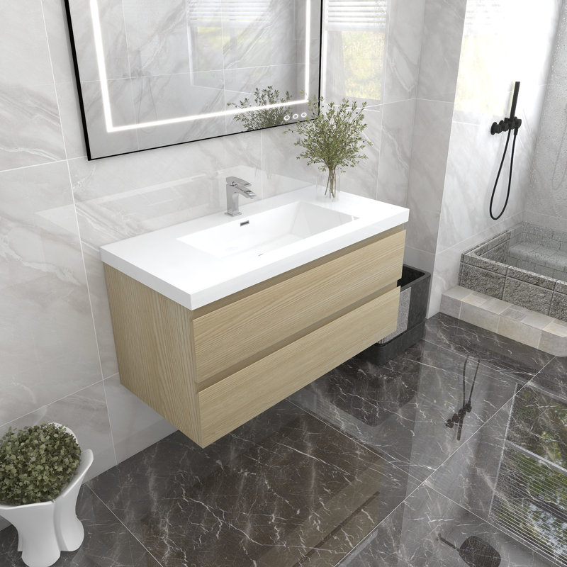 Turnerville 42'' Single Bathroom Vanity with Acrylic Top, White Oak