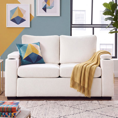 56.7" Pull Out Sofa Bed Convertible Sofa Loveseat Sleeper With Full Size Mattress, Two Cup Holders And Arm Storage Space For Living Room And Apartment