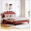 Lit plateforme tapissier avec tête de lit en velours à motif floral-636755635-636755628