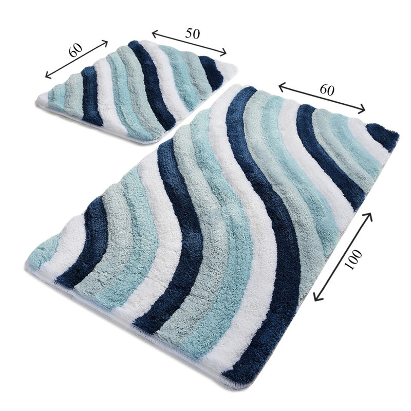 Ensemble de 2 tapis de bain Caulkins, Bleu / blanc