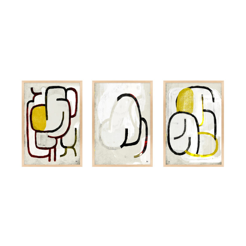 Somewhere. Set Of 3 Print by StudioM, 50" H x 105" W x 1.25" D, Maple
