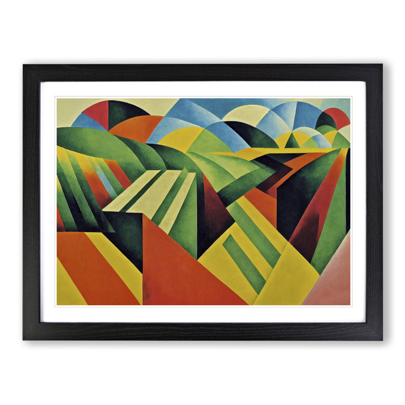 Bold Abstract Meadow Landscape - Single Picture Frame Painting, Black Framed, 46cm H x 64cm W x 2cm D