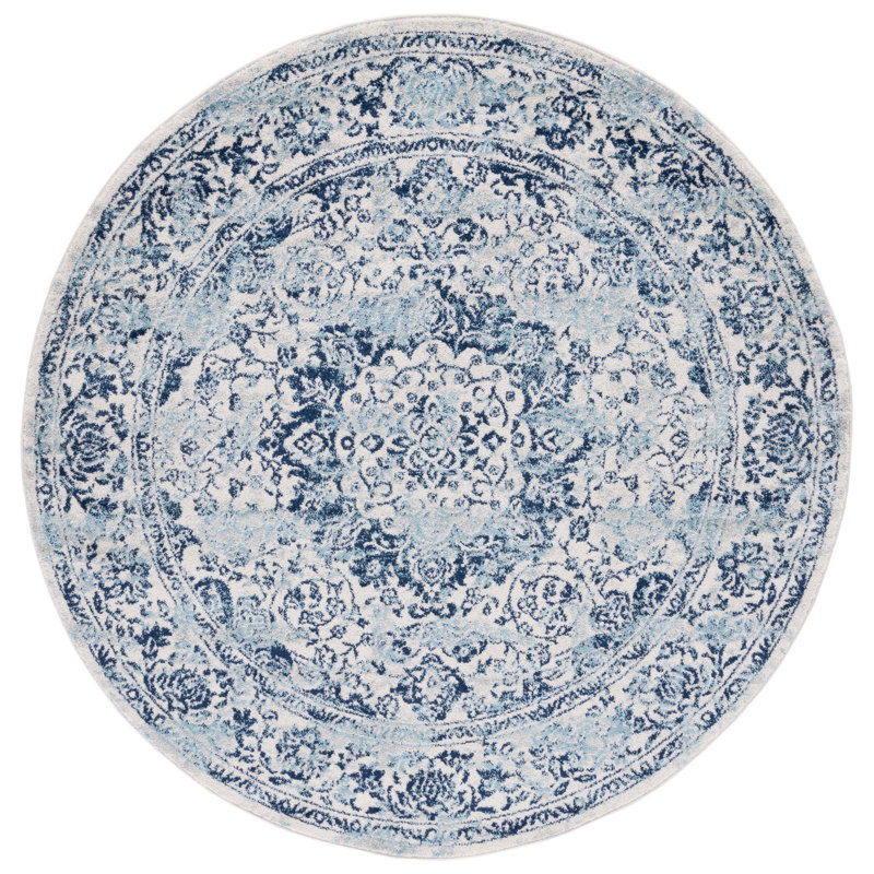 Tapis ivoire / bleu Tulum 282, Rond 6 pi 7 po