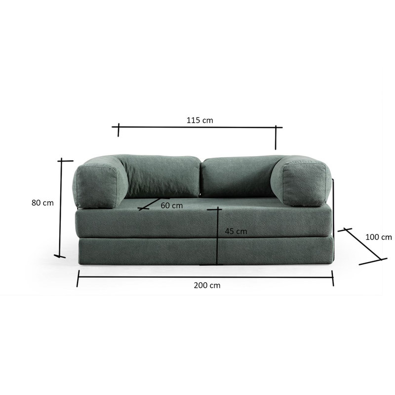 Canapé-lit convertible 2 places, vert | 100% polyester, structure entièrement en mousse, 78,7 x 39,4 x 31,5 pouces | Tissu nettoyable à sec, pieds en métal, conception polyvalente pour des options illimitées, parfait pour les petits espaces et les chambres d'amis