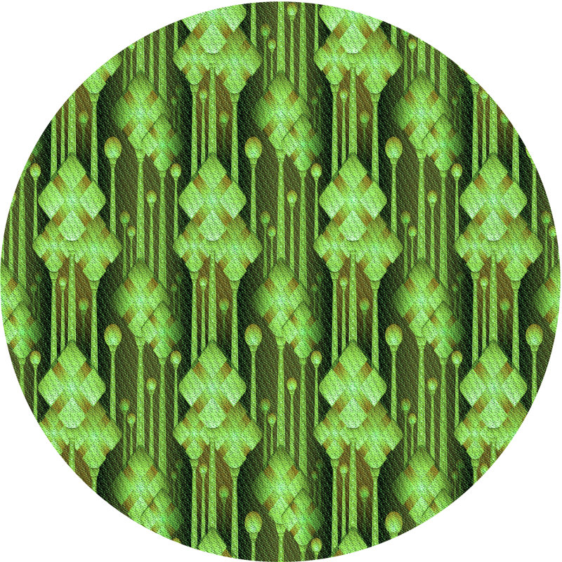 Tapis vert à motif abstrait, Rond 8 pi