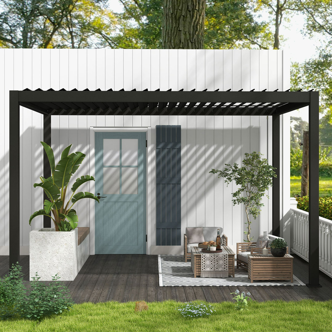 111DA Full Aluminum Frame Pergola with Adjustable Double-Layer Louvers Mirador Size: 10 ft x 13 ft Finish: Charcoal
