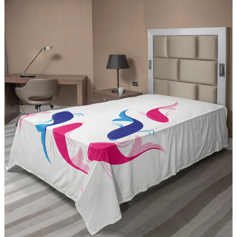 Drap-housse japonais Ambesonne poisson Yin Yang rose bleu, Drap plat pour lit simple