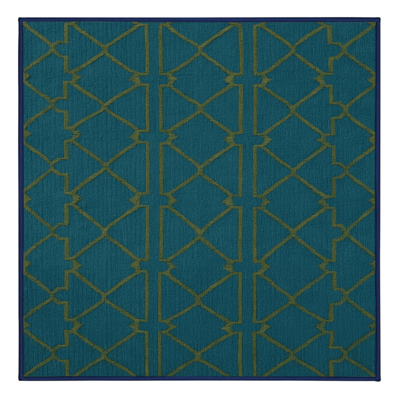 Machine Washable Trellis Blue Area Rug, Carré 7 pi