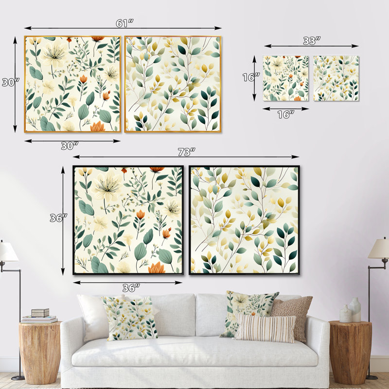 Girton - Abstract Botanicals Square Collage Set Of 2, Gold Floater Framed, 36" H x 73" W