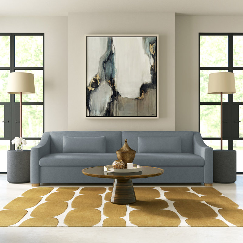 Crosby Slope Arm Sofa, 32.5" H x 96" W x 38" D, Dark Brown, Pebble Weave Linen Alabaster