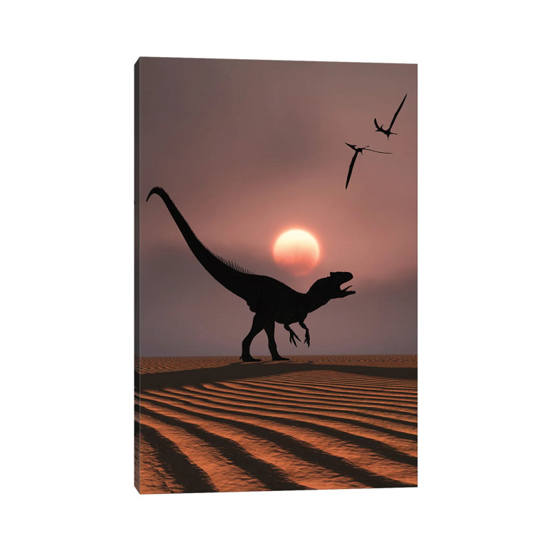 An Allosaurus Dinosaur Calling Out Against A Jurassic Sky by Mark Stevenson - Wrapped Canvas Print, 30.48 cm H x 45.72 cm W