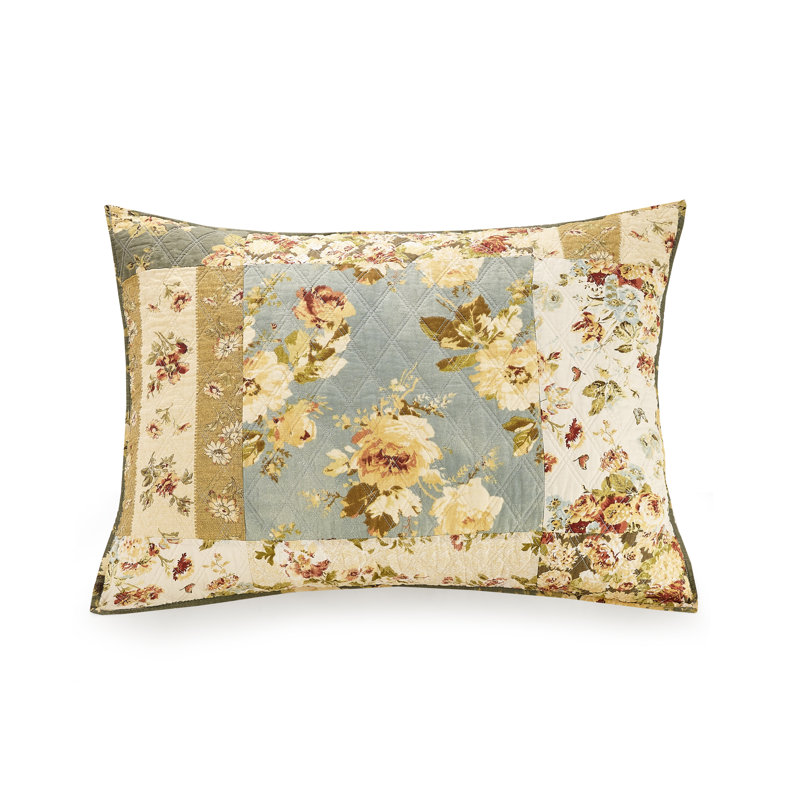 King Blue Cotton Reversible Floral Patchwork Quilt Set