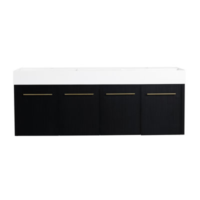 Bathroom Vanity 60 Inch - Design, Arrival, Black Chestnut Tint, Sufficient Storage Capacity, Plywood Made Modern Wall Mounted Coloured, Door Access Point, Ample Volume, Manufactured