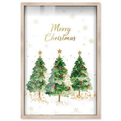 Décoration murale Merry Christmas I Shadowbox Print par Art Remedy, cadre blond, 37 x 55