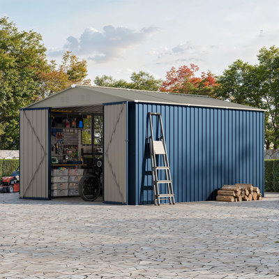 10 x 12 FT Metal Storage Shed for Outdoor with Floor Frame&Clear Window,Steel Yard Shed with Design of Lockable Doors, Utility and Tool Storage for Garden, Backyard, Patio, Outside
