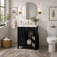 Meuble-lavabo moderne de 24 po avec lavabo en céramique, poignées en métal, porte à fermeture en douceur, support de rangement, finition de surface peinte, noir-2106431973
