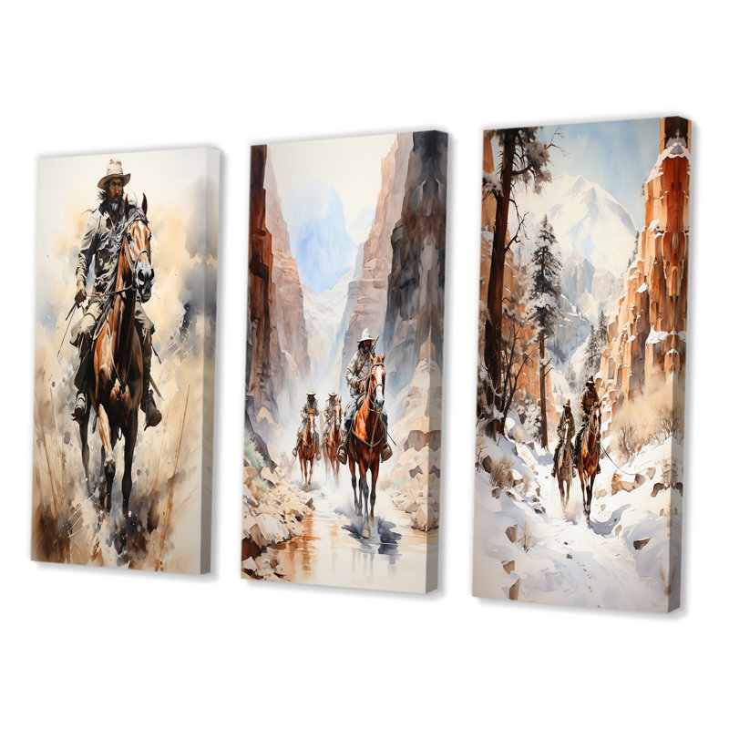 «Cowboy Prairie Wind», 3 pièces, H 40 po x l 60 po, Toile tendue