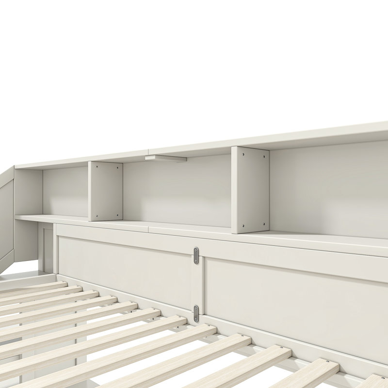 Lit mezzanine multifonctionnel avec escalier de rangement RedlineNest, Queen, Beige