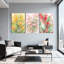Plantes et fleurs, motif floral avec couleurs vives et feuilles, ensemble de 3 impressions sur toile-1617188619