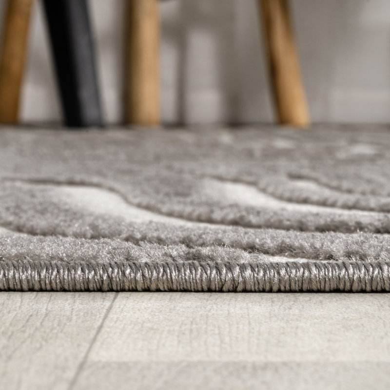 Maribo High-Low Abstract Groovy Striped Gray/Ivory Indoor/Outdoor Rug, Round 9'