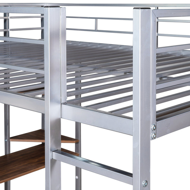 Silver Metal Loft Bed, Full Size With Desk & Shelves - Enhance Bedroom And Appearance Bed In Silver, 2 Organization Comfort