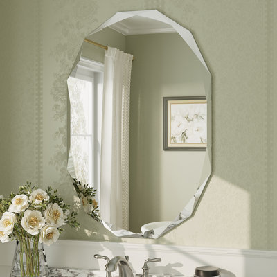 Miroir mural ovale sans cadre en verre trempé à  bords biseautés pour salle de bain, à  fixation par rainure française