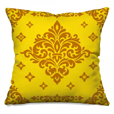 Yellow Brown Damask Double Sided Throw Pillows