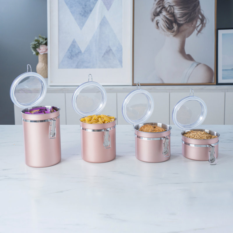 Ensemble de 4 boîtes de rangement Creative Home en acier inoxydable avec pince verrouillable hermétique, Or rose