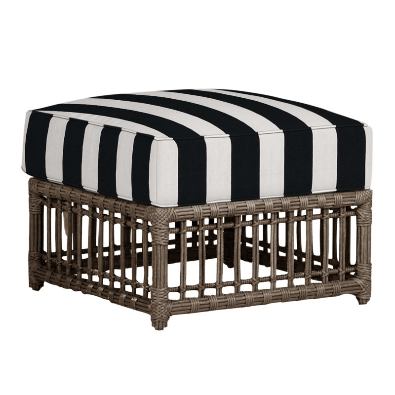 Newport Outdoor Ottoman with Cushion, Newport #66 Burlap, Welt, Cabana Stripe Midnight