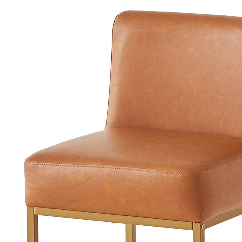 26" Modern Faux Leather Counter Stools, with Sturdy Metal Base, Camel Seat/ Gold Frame, 2
