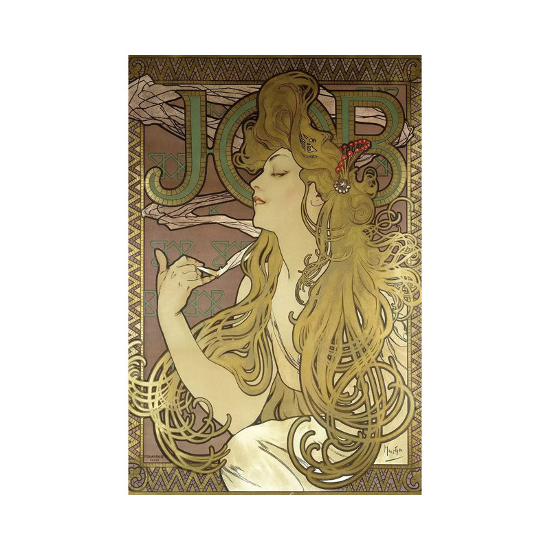 JOB Rolling Papers Advertisement, 1896 by Alphonse Mucha - Wrapped Canvas Painting, 20.32 cm H x 30.48 cm W