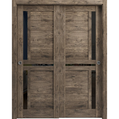 Portes coulissantes pour garde-robe coulissantes | Chêne cognac Veregio 7588 avec verre noir | Ensemble de quincaillerie pour moulures Sturdy Rails
