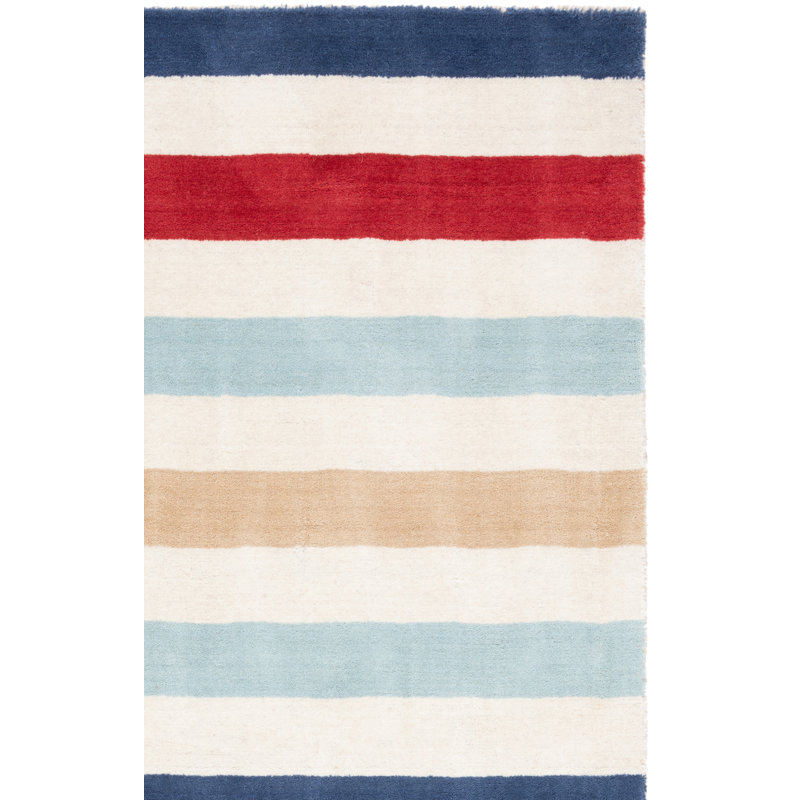 Tapis en laine touffeté à la main Martha Stewart, Bleu / blanc, Rectangle 4 pi x 6 pi