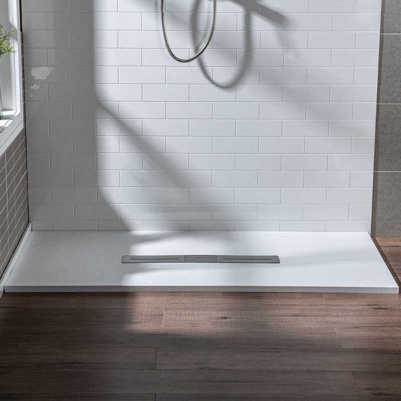 47.25" W X 31.5" D Solid Surface Shower Base, Non-Slip, Low-Profile, Curbless, Wheelchair Accessible, Center, White