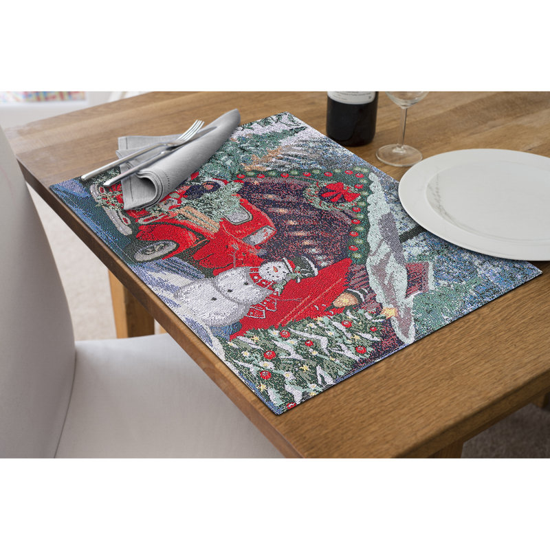 Napperon de Noël tapisserie rouge voiture avec cadeaux 13 x 18 - ensemble de 12