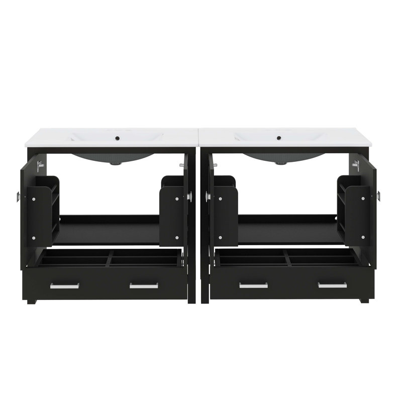 Ensemble de meuble-lavabo 72 po avec lavabo double, ensemble de meuble-lavabo 72 po avec meuble-lavabo double (séparé), 2 meubles-lavabos avec lavabo, tablette de rangement et tiroirs divisés