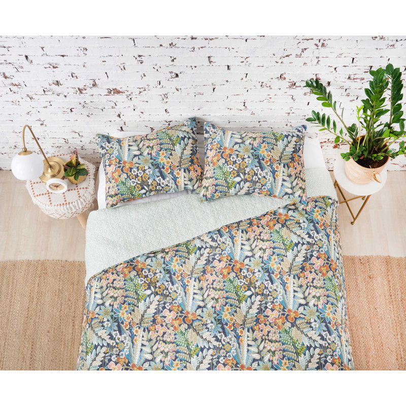 Delilah Cotton Percale Reversible Quilt Set, Twin Quilt + 1 Standard Sham