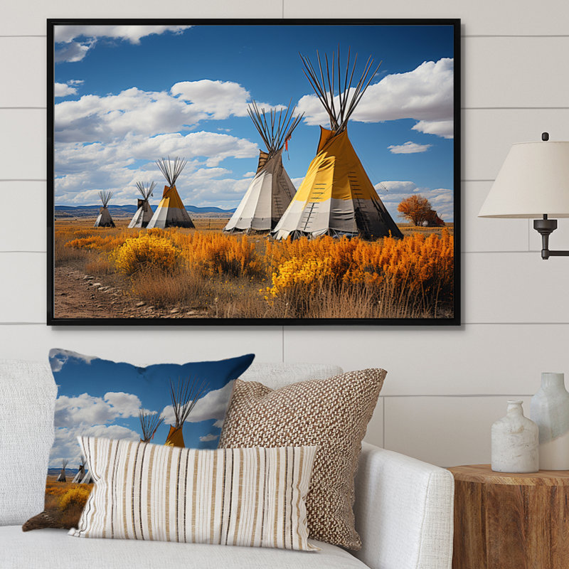 Yellow Native Tipi Path To Spirituality III - Native American Wall Art Living Room, H 34 po x l 44 po x P 1,5 po