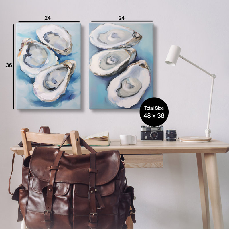 Ensemble de 2 impressions sur toile Oysters on the Half Shell par Petal Prints Design, H 72 po x l 48 po
