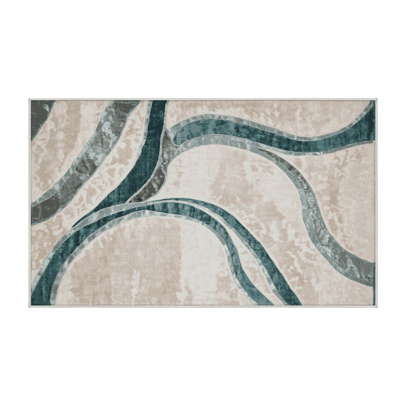Machine Washable Beige Area Rug, Rectangle 5' x 8'