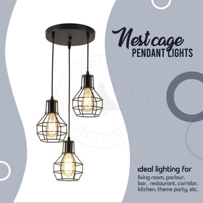 3 - Light Rustic Red Caged Pendant